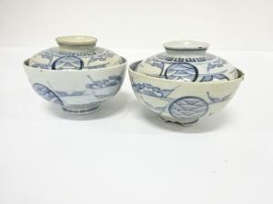 古伊万里　染付　蓋物碗　2客